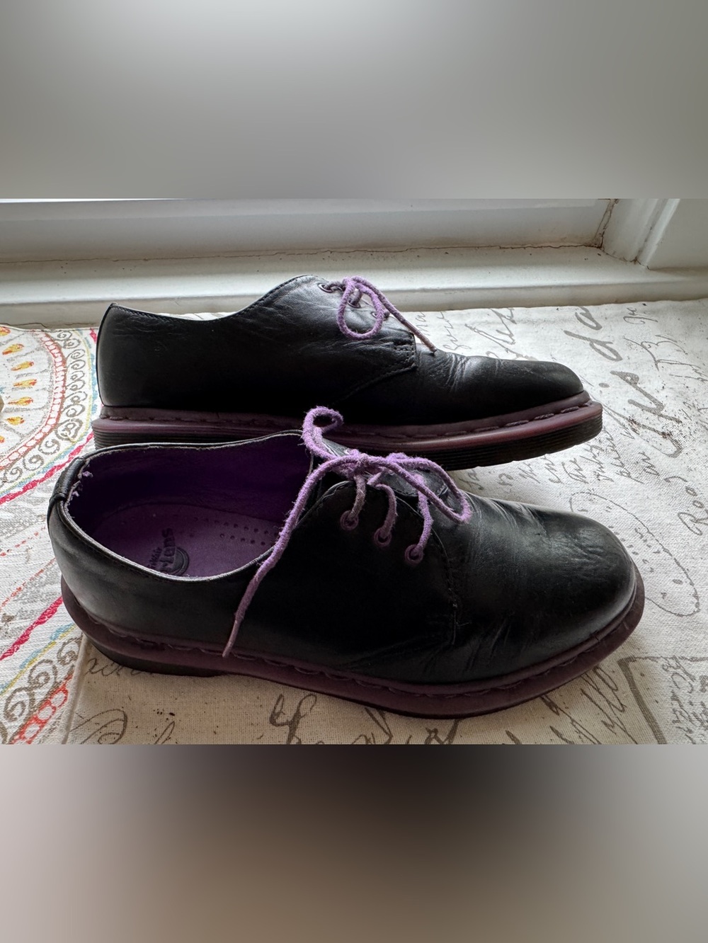 Dr. Martens Black Leather 3 Eye Oxfords Purple Sole & Laces